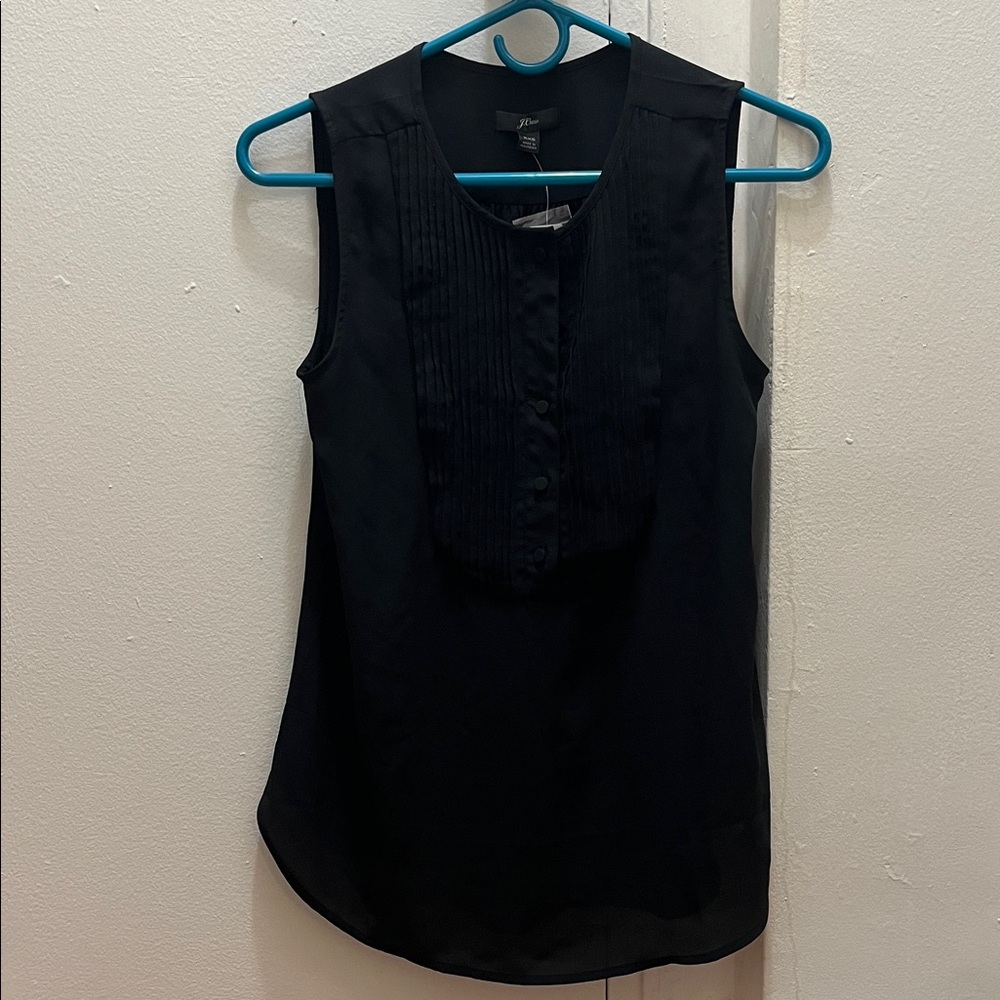 NWT XXS J. Crew Black Sleeveless Top with Button Detail